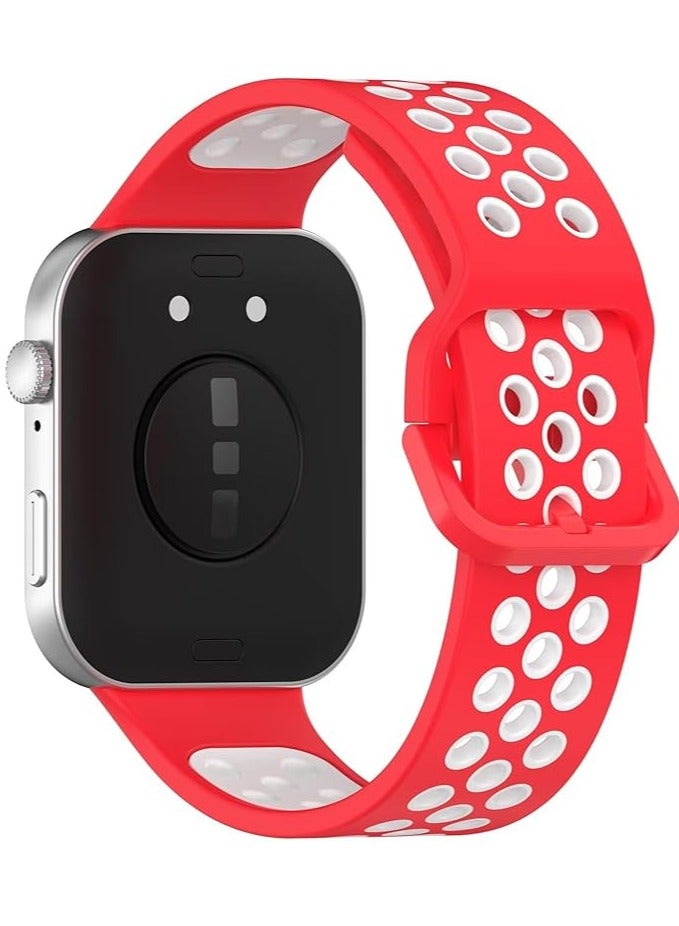 ووتش حزام سيليكون لساعة هواوى فيت 3، [مسامي] حزام بديل رياضي من السيليكون الناعم، حزام بلونين، تصميم قابل للتعديل -  ابيض واجمر - Image 2