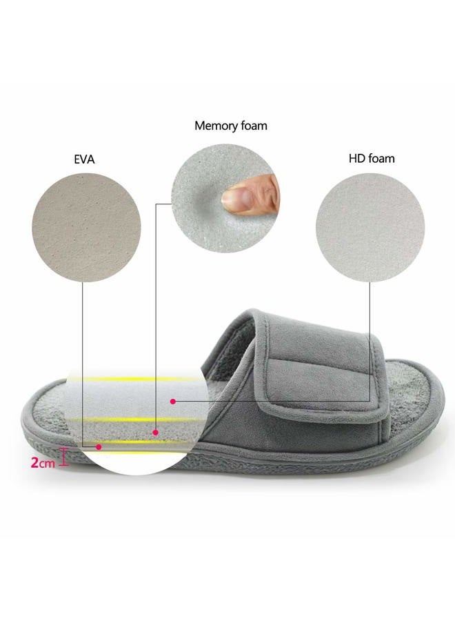 Magtoe Men's Summer Slippers Open Toe Back Slippers Adjustable Hook Loop Closure Strap Slippers Indoor Outdoor Slides Slipper Shoes Memory Foam Hot Micro Suede Home Slippers Grey 9-10, 42/43 EU - Image 3