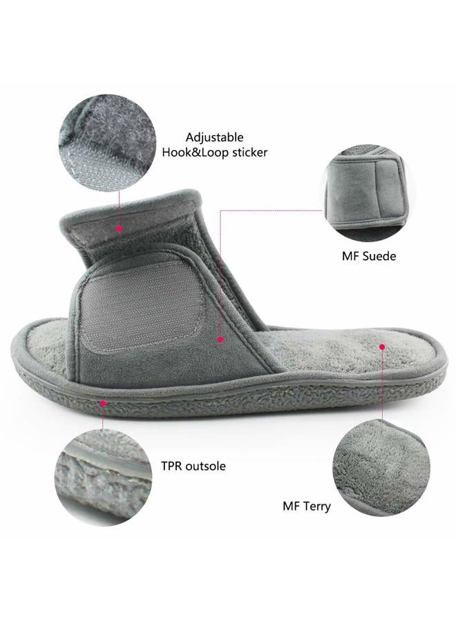 Magtoe Men's Summer Slippers Open Toe Back Slippers Adjustable Hook Loop Closure Strap Slippers Indoor Outdoor Slides Slipper Shoes Memory Foam Hot Micro Suede Home Slippers Grey 9-10, 42/43 EU - Image 4