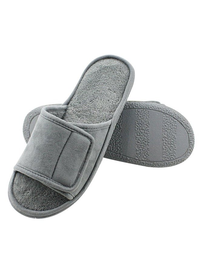 Magtoe Men's Summer Slippers Open Toe Back Slippers Adjustable Hook Loop Closure Strap Slippers Indoor Outdoor Slides Slipper Shoes Memory Foam Hot Micro Suede Home Slippers Grey 9-10, 42/43 EU - Image 1
