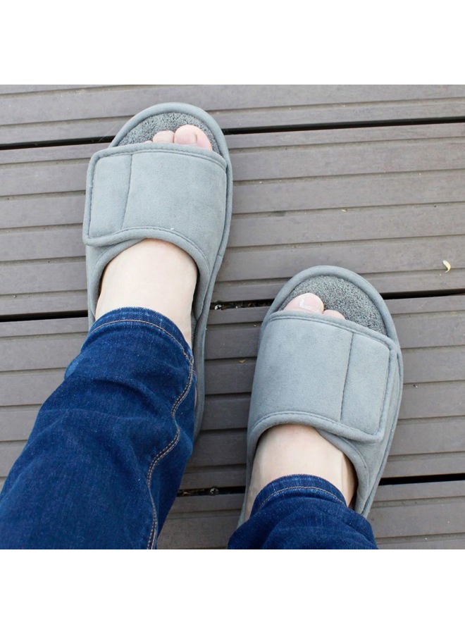 Magtoe Men's Summer Slippers Open Toe Back Slippers Adjustable Hook Loop Closure Strap Slippers Indoor Outdoor Slides Slipper Shoes Memory Foam Hot Micro Suede Home Slippers Grey 9-10, 42/43 EU - Image 2