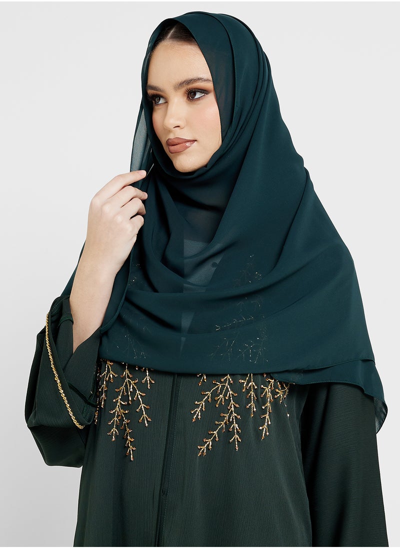 hayas closet V-Neck Embroidered Flared Sleeve Abaya  - Image 4