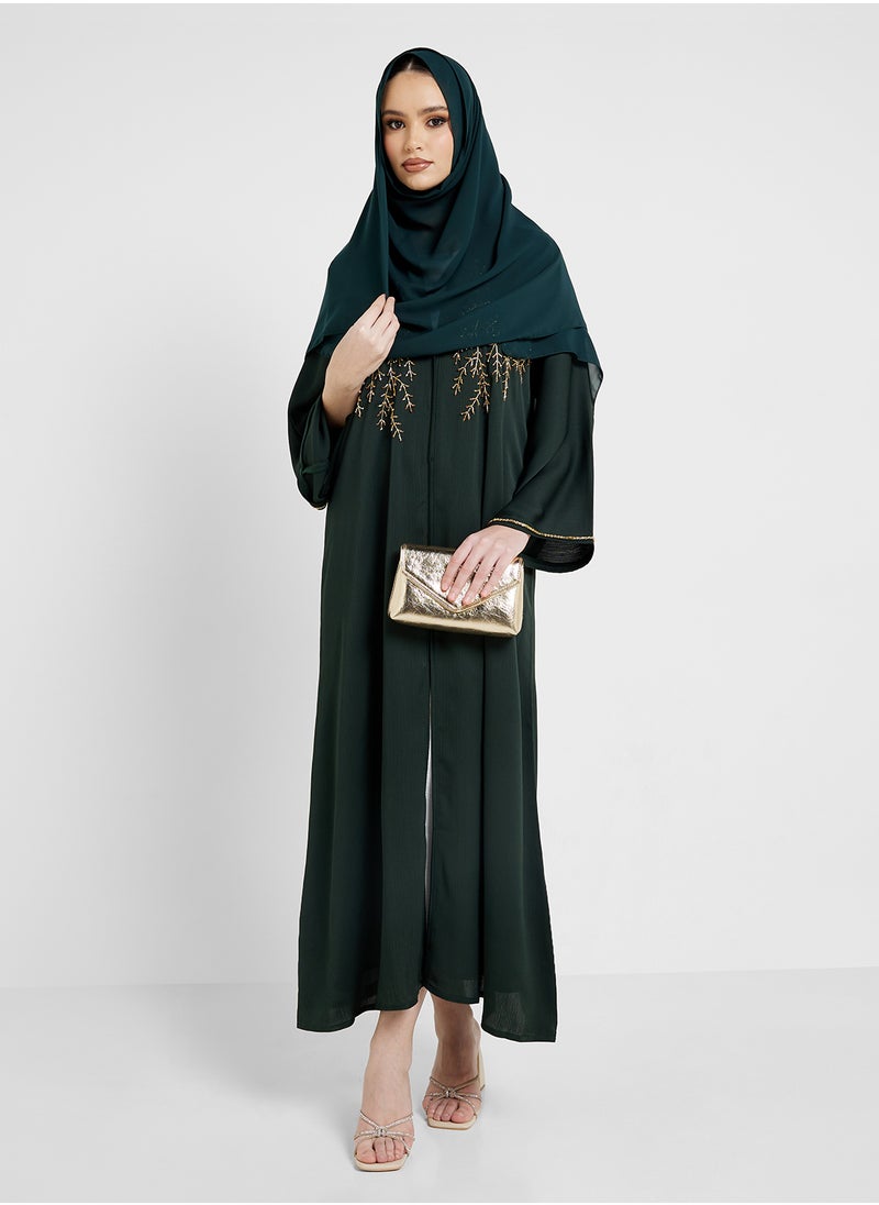 hayas closet V-Neck Embroidered Flared Sleeve Abaya  - Image 5