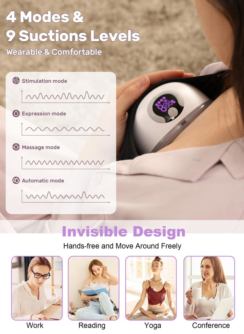 أوربازار مضخة ثدي، مضخة ثدي كهربائية محمولة بدون استخدام اليدين، مزودة بأربعة أوضاع شفط، شاشة LCD، مع حقيبة لتخزين الحليب تتسع لـ 30 قطعة. - Image 3