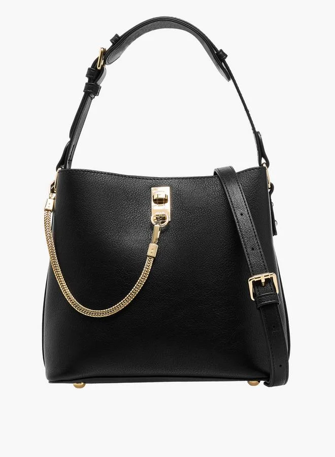 Le Confort Textured Shoulder Bag with Chain Accent and Zip Closure