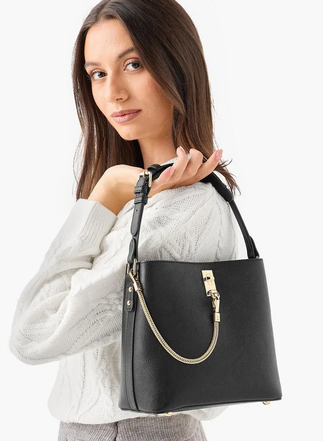 Le Confort Textured Shoulder Bag with Chain Accent and Zip Closure