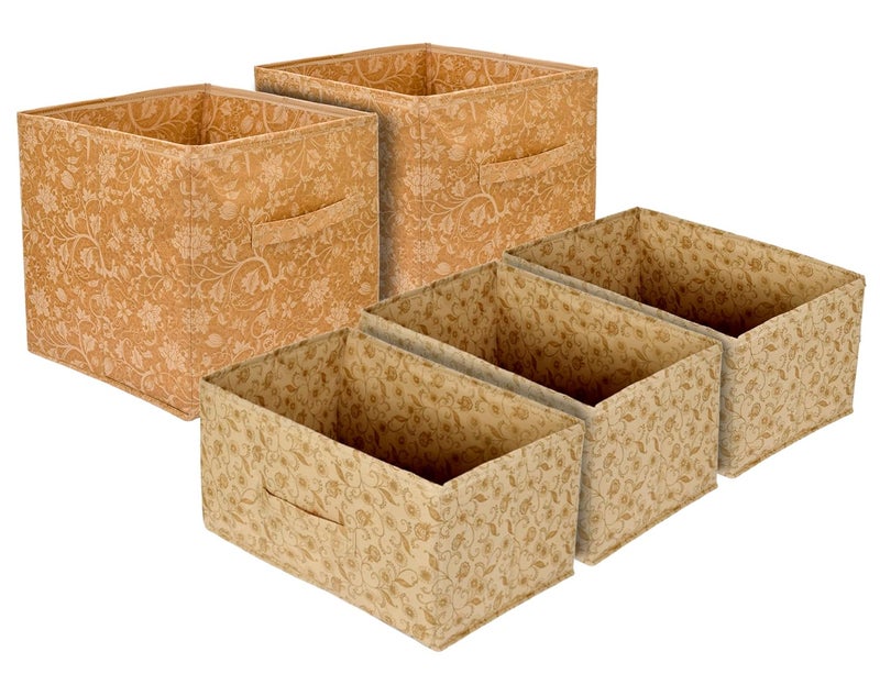 Kuber Industries Metalic Floral Print Non Woven Fabric 5Drawer Storage and Cloth Organizer Unit for Closet BeigeKUBMART1764 - Image 1