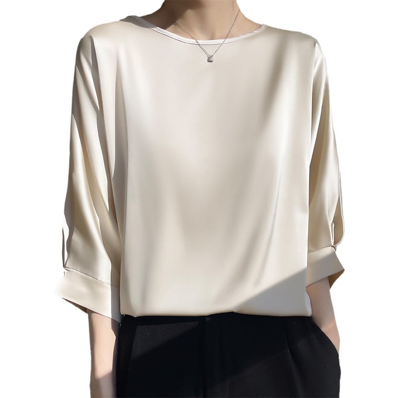 2023 Spring Ice Silk Short Sleeve T-Shirt for Women, Round Neck, Loose Fit - Image 5
