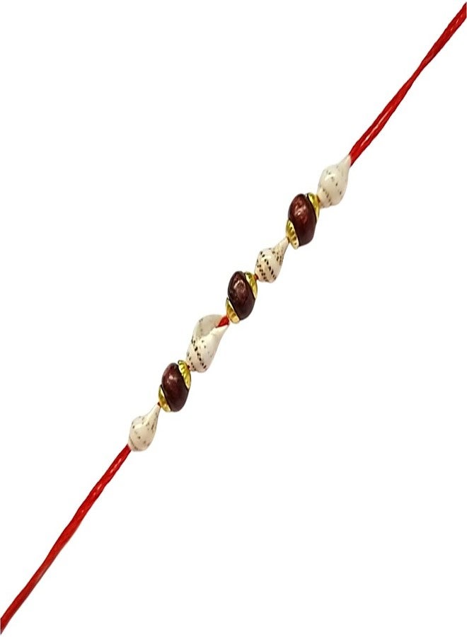KRISHNA Rakhi set for brother Shankh with brown Wooden Beads pendel for Rakshabandhan for Men and Boys - Image 3