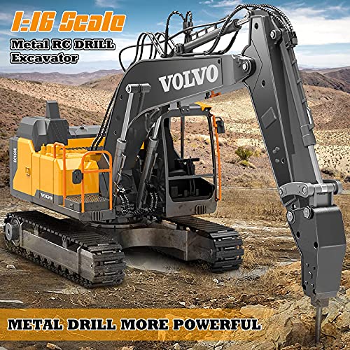 DOUBLE E Volvo RC Excavator 17 Channel 3 in 1 Construction Toys, 17 Channel Remote Control Vehicles Tractor Sandbox Toys Digger with Metal Shovel Drill Grab RC Truck for Kids Adults - Image 5
