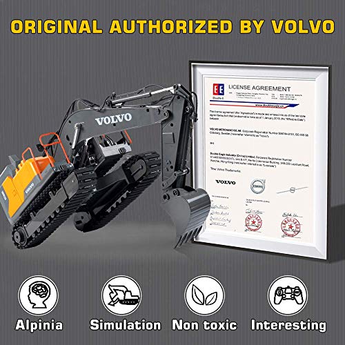 DOUBLE E Volvo RC Excavator 17 Channel 3 in 1 Construction Toys, 17 Channel Remote Control Vehicles Tractor Sandbox Toys Digger with Metal Shovel Drill Grab RC Truck for Kids Adults - Image 2