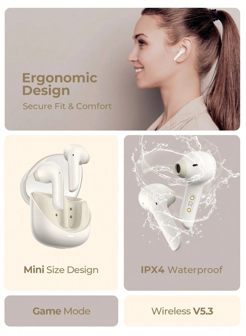 havit Premium True Wireless Bluetooth Headphones with Game Mode for Low Latency, Exceptional Stereo Sound Quality, Dual Microphone Noise Reduction for Clear Calls, IPX4 Waterproof Rating for Outdoor Use, Compact Lightweight Design for Ultimate Comfort and Portability- Beige  - Image 2