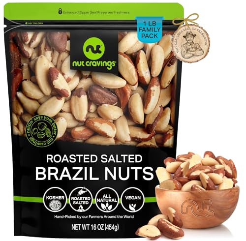 NUT CRAVINGS Brazil Nuts Roasted Salted No Shell Whole 16oz 1 LB Packed Fresh in Resealable Bag Healthy Protein Food Snack Food Assortments - Image 1