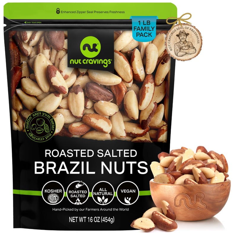 NUT CRAVINGS Brazil Nuts Roasted Salted No Shell Whole 16oz 1 LB Packed Fresh in Resealable Bag Healthy Protein Food Snack Food Assortments - Image 2
