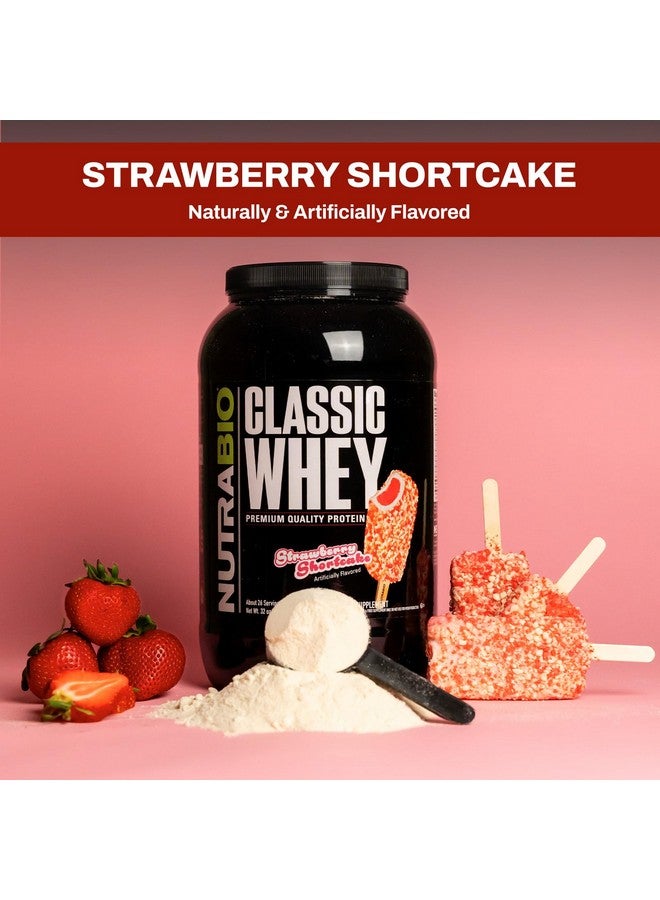 نوترا بايو مكمل مسحوق بروتين مصل اللبن الكلاسيكي من NutraBio - 25 جرامًا من البروتين لكل ملعقة - ملف تعريف كامل الطيف للأحماض الأمينية بدون مواد مالئة أو ألوان صناعية أو مواد حافظة - كعكة الفراولة، 2 رطل