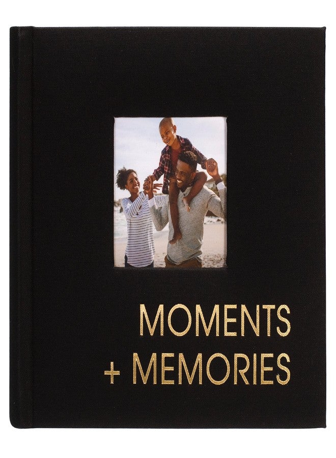 Malden International Designs 1 Up 4x6 Moments + Memories Black Fabric Photo Album With Memo Writing Areas Hard Cover 3 x 3 inch Front Cover Photo Pocket - Image 1