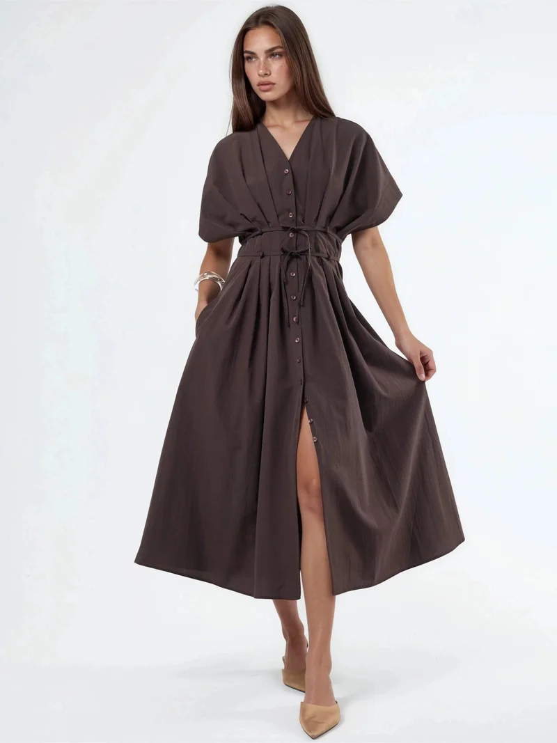 Busem BUSEM Casual V-Neck Midi Shirt Dress