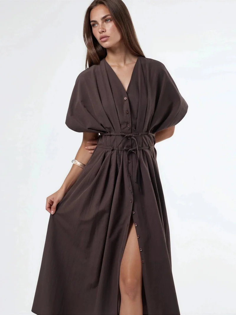 Busem BUSEM Casual V-Neck Midi Shirt Dress