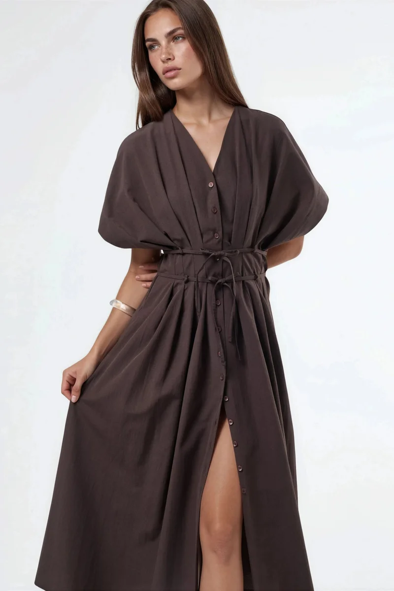 Busem BUSEM Casual V-Neck Midi Shirt Dress