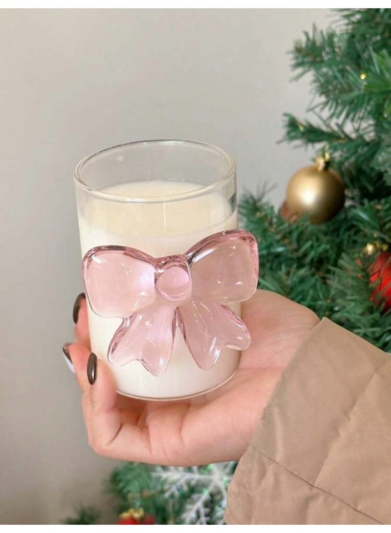 يولولاند كوب ماتشا، كوب زجاجي شفاف مع فيونكة وردية جميلة، سعة 300 مل، كوب قهوة شفاف للحليب، الماتشا، العصير، القهوة المثلجة، الماء - Image 5