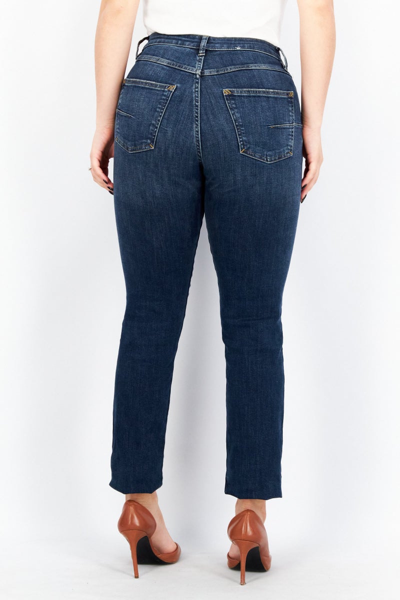 ESPRIT Women Straight Fit Washed Stretchable Denim Jeans, Blue - Image 4