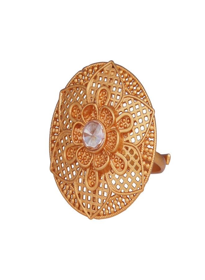 JFL - Jewellery for Less Stylish Matte Gold Plated Floral LCD Stone Studded Adjustable Finger Ring for Women & Girls.,Valentine - Image 5