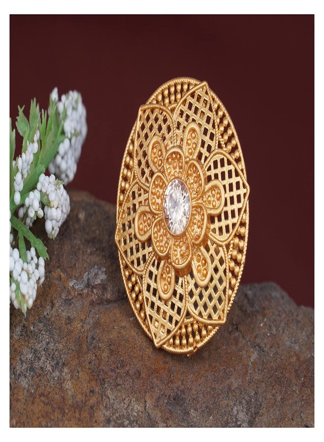 JFL - Jewellery for Less Stylish Matte Gold Plated Floral LCD Stone Studded Adjustable Finger Ring for Women & Girls.,Valentine - Image 3