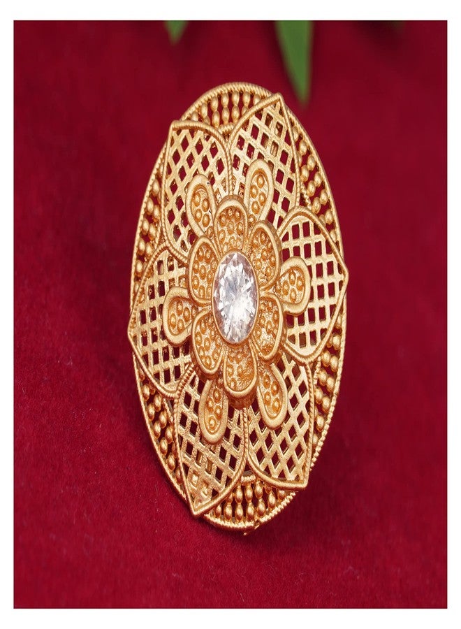 JFL - Jewellery for Less Stylish Matte Gold Plated Floral LCD Stone Studded Adjustable Finger Ring for Women & Girls.,Valentine - Image 2