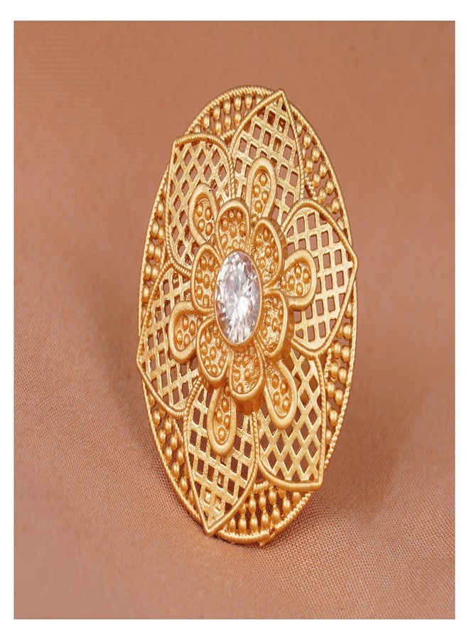 JFL - Jewellery for Less Stylish Matte Gold Plated Floral LCD Stone Studded Adjustable Finger Ring for Women & Girls.,Valentine - Image 4