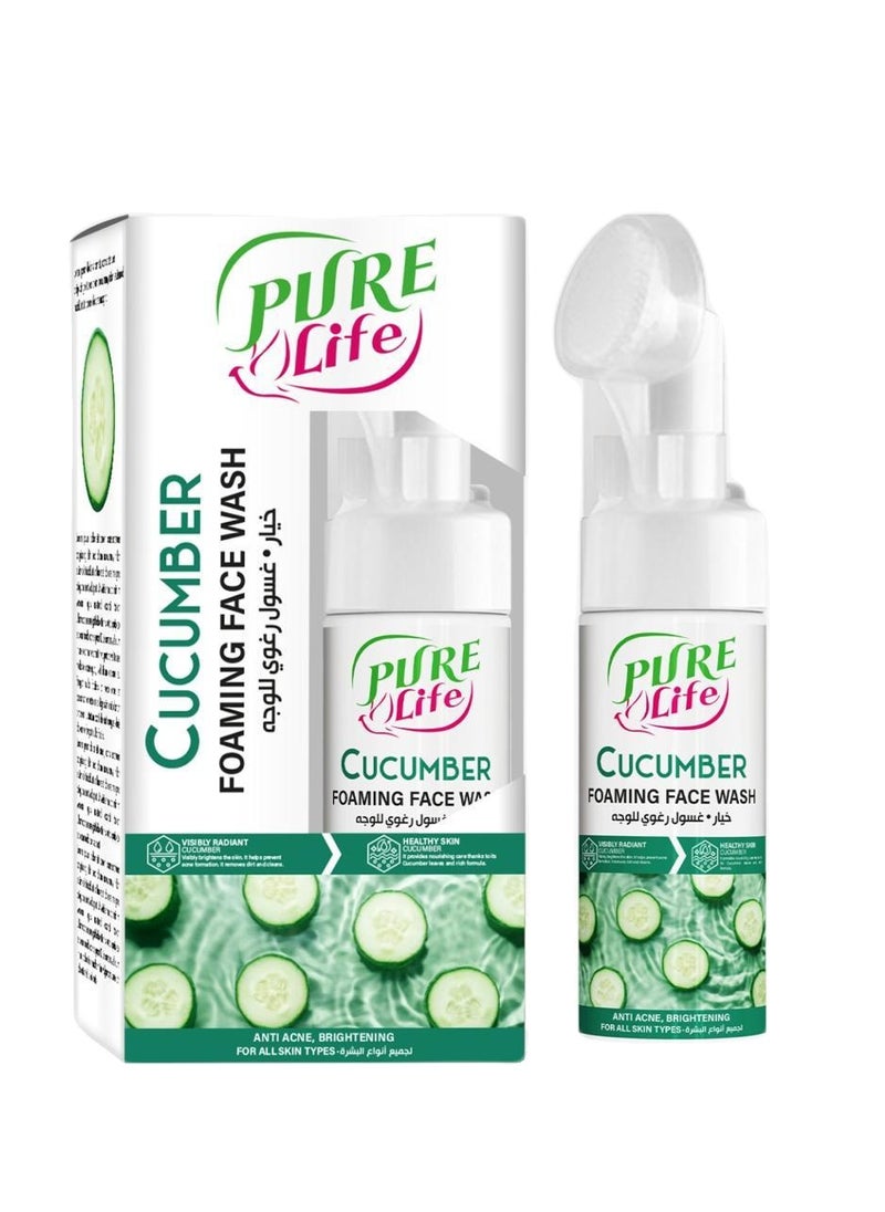 Pure Life - Pure Life Foaming Face Wash Cucumber 150ml – With Integrated Brush, Aloe Vera & Cucumber Extract for Gentle Cleansing, Refreshing, and Pore Purification - Image 1