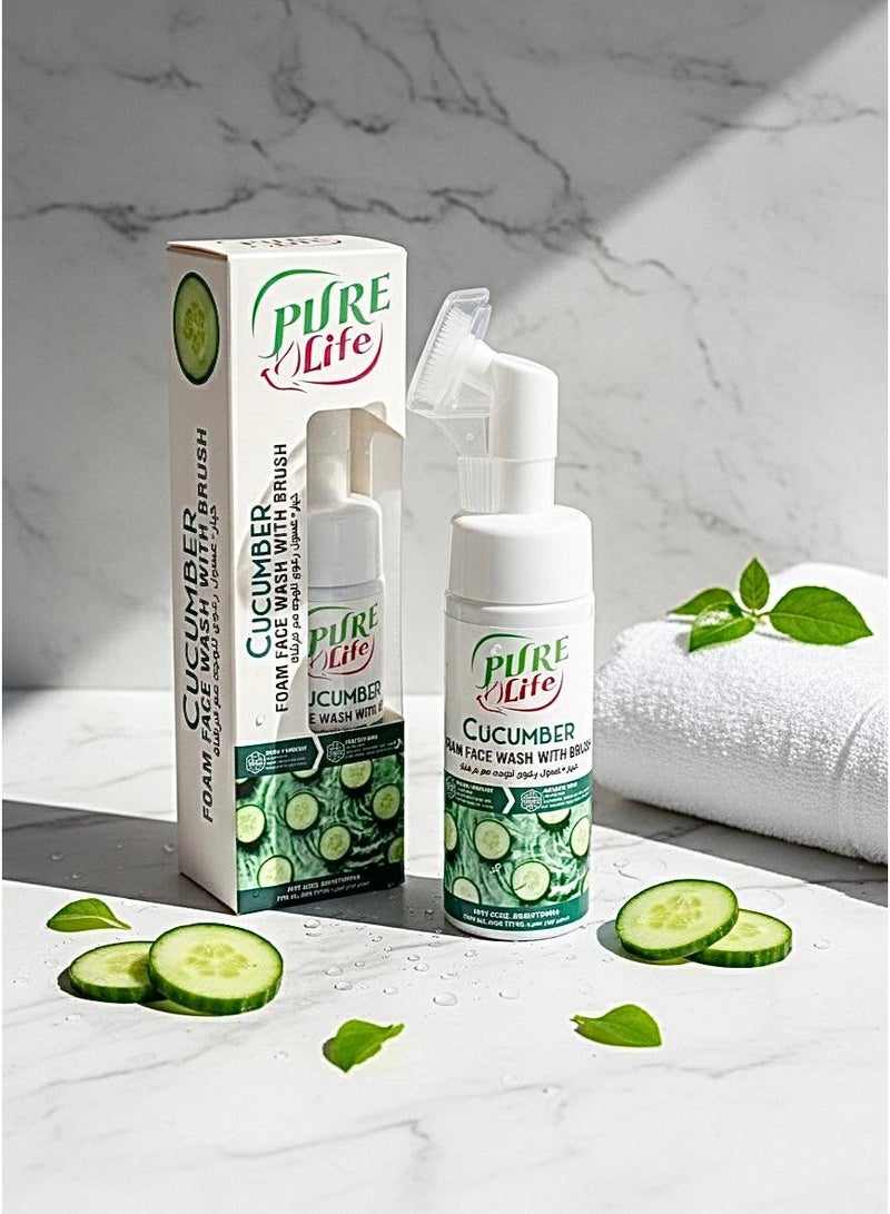 Pure Life Foaming Face Wash Cucumber 150ml – With Integrated Brush, Aloe Vera & Cucumber Extract for Gentle Cleansing, Refreshing, and Pore Purification - Image 2