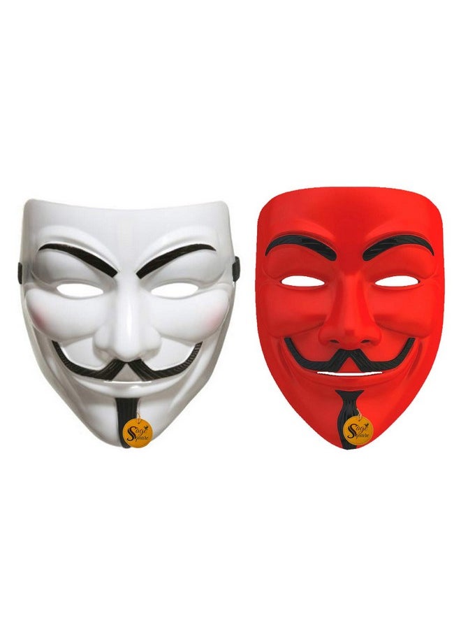 Sage Square Sage Square Vendetta Comic FACE MASK Fawkes Mask Anonymous VIP Edition Face-Mask Perfect Fit Cosplay Protest V for Vendetta DC Comics (Red & White) (Set).  - Image 1
