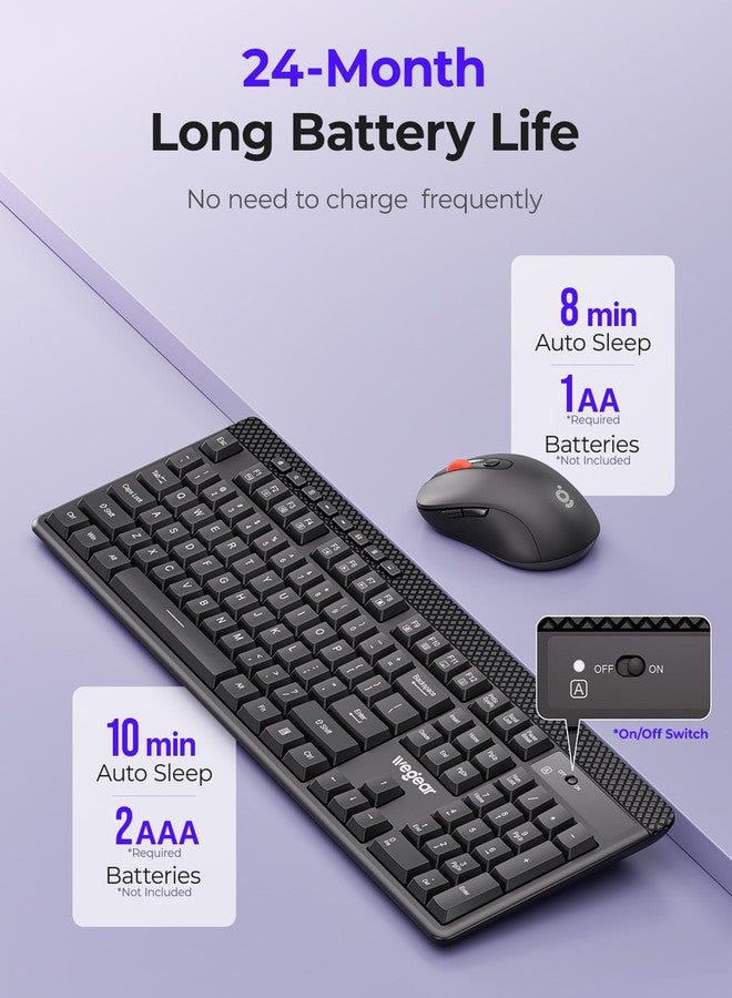 wegear Wireless Keyboard and Mouse Combo, 5-Level Adjustable 4000 DPI Mouse, Quiet 2.4G Full Size Keyboard with 8 Additional Shortcuts, Silent Typewriter for PC, Desktop, Laptop, MacBook - Image 5