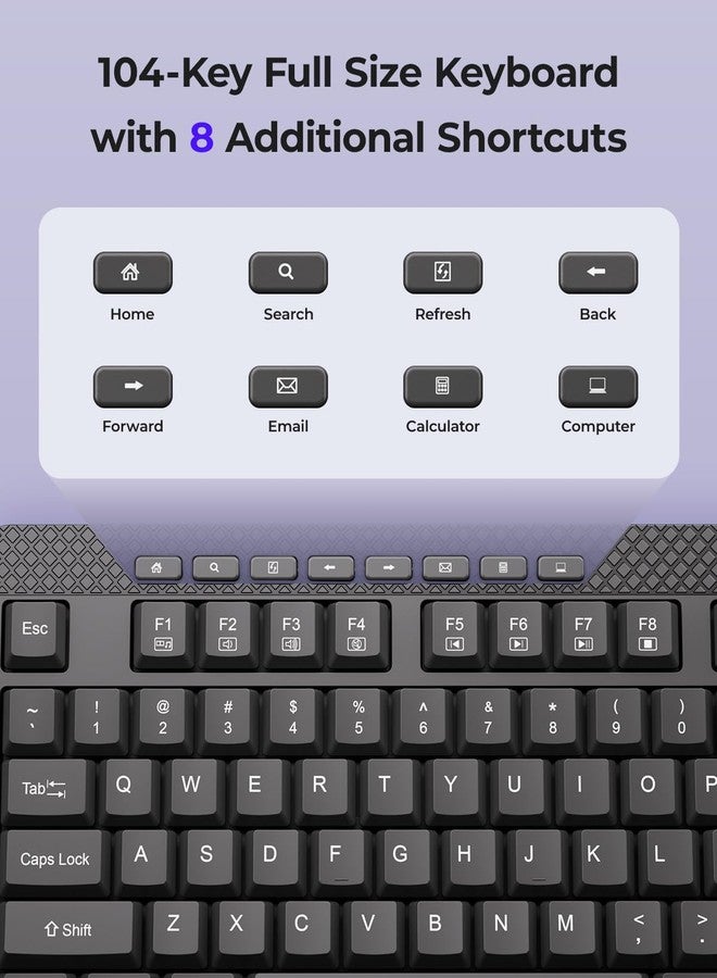 wegear Wireless Keyboard and Mouse Combo, 5-Level Adjustable 4000 DPI Mouse, Quiet 2.4G Full Size Keyboard with 8 Additional Shortcuts, Silent Typewriter for PC, Desktop, Laptop, MacBook - Image 3