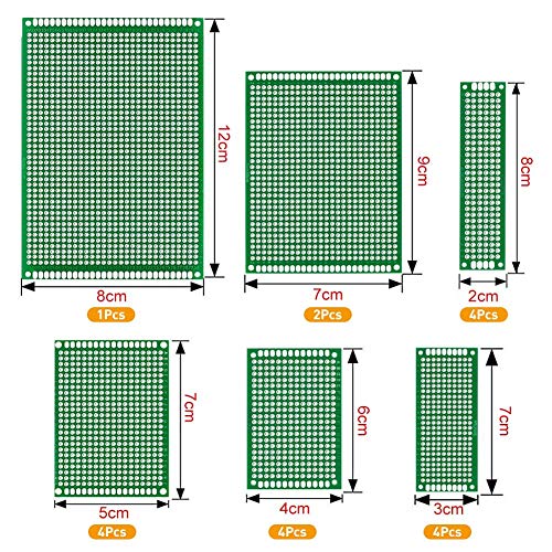 WayinTop PCB Board Kit, Double Sided Prototype Boards 6 Sizes 40 Pin 2.54mm Male/Female Header Connector 2/3Pin Screw Terminal Blocks and Resistor 10-1M Ohm 5mm Led Diodes Tactile Cap Switch - Image 2