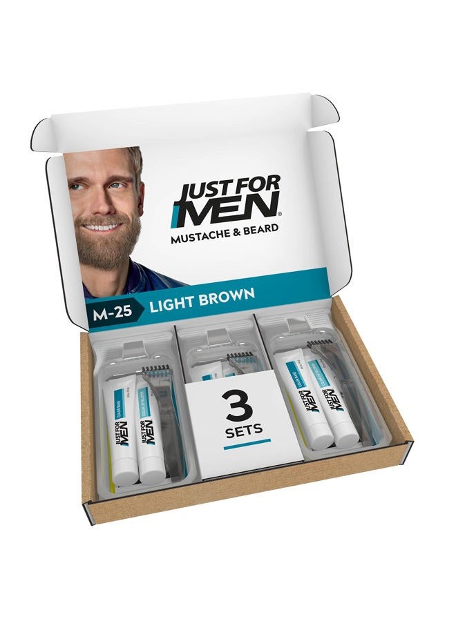 Just For Men Just For Men Mustache & Beard, Beard Coloring for Gray Hair, with Biotin Aloe and Coconut Oil for Healthy Facial Hair - Light Brown, M-25 (Pack of 3, Ecomm Friendly Packaging)  - Image 1
