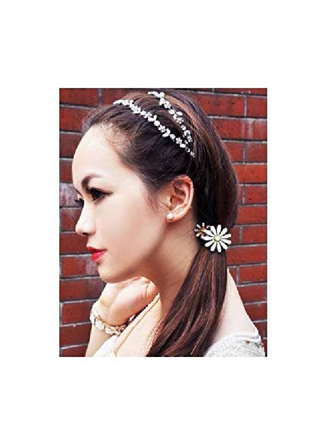JOVANA 1Pc Women Silver Rhinestone Flower Hair Band Elastic Headband - Image 5