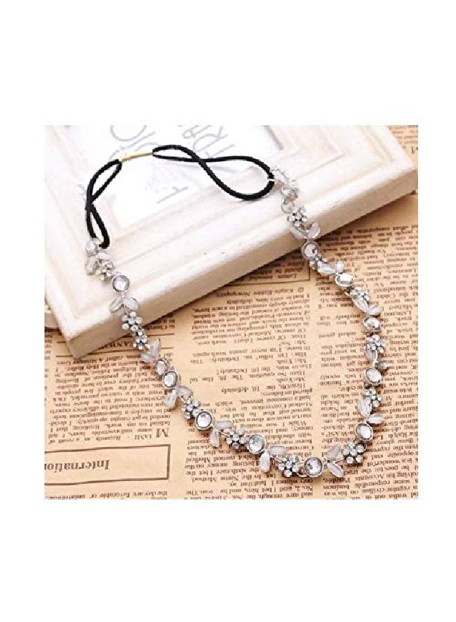 JOVANA 1Pc Women Silver Rhinestone Flower Hair Band Elastic Headband - Image 1