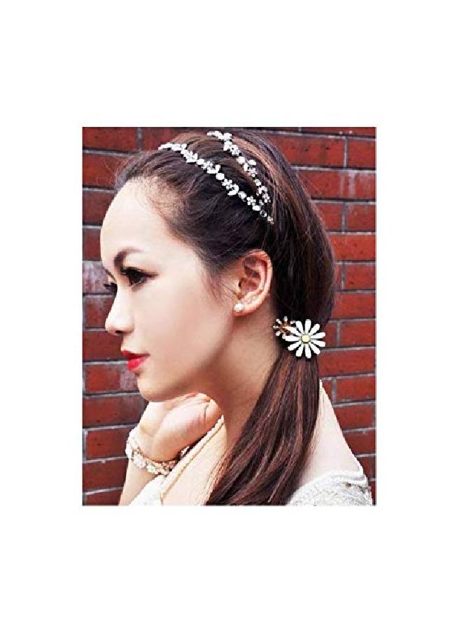 JOVANA 1Pc Women Silver Rhinestone Flower Hair Band Elastic Headband - Image 3