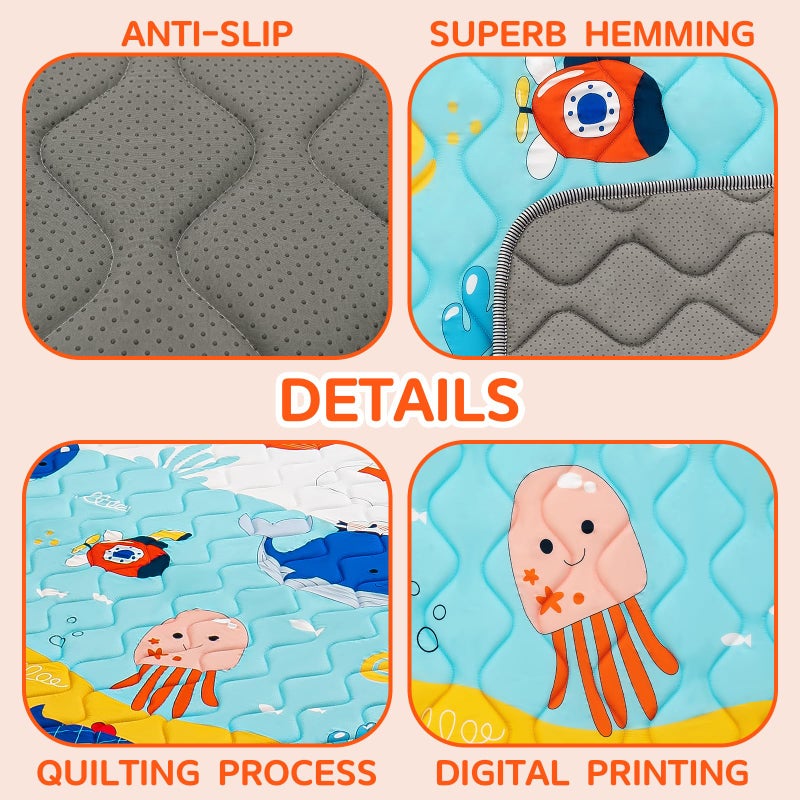 TreeBud Baby Play Mat - Thicken 50x50 Inch Soft Foam Crawling Mat for Playpen & Floor, Non-Slip Waterproof Playmats for Infants & Toddlers, Portable Foldable & Machine Washable, Ocean World - Image 4