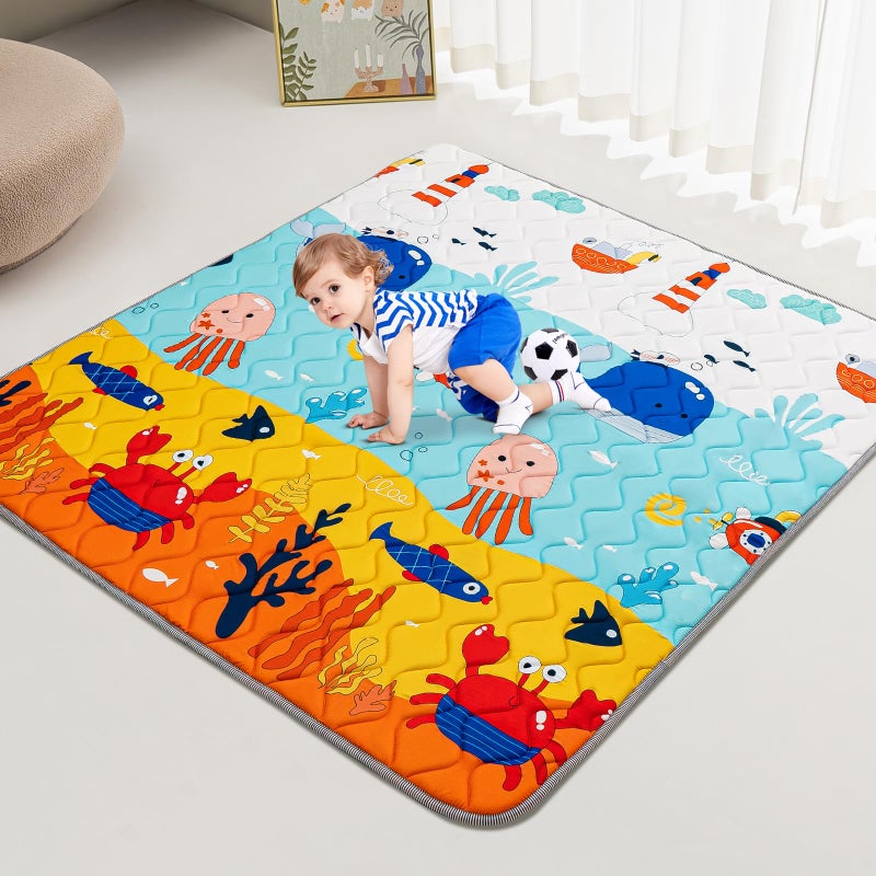 TreeBud Baby Play Mat - Thicken 50x50 Inch Soft Foam Crawling Mat for Playpen & Floor, Non-Slip Waterproof Playmats for Infants & Toddlers, Portable Foldable & Machine Washable, Ocean World - Image 1