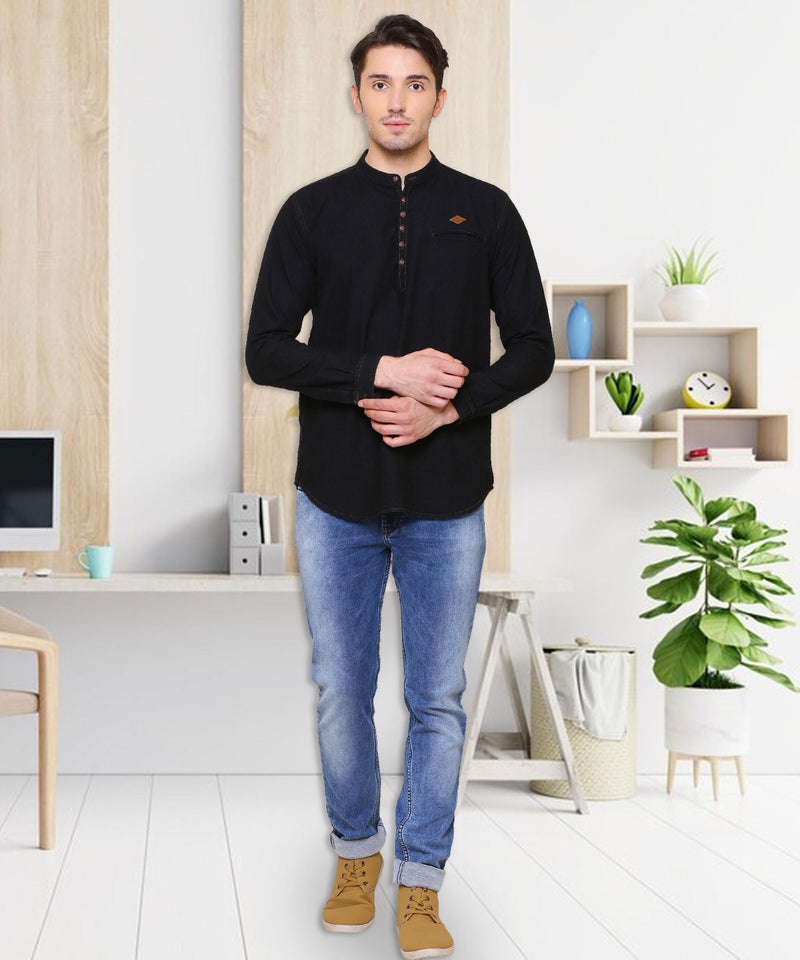Kuons Avenue Men's Tailored Fit Black Short Denim Kurta | Kurta Shirt for Men (KACLFS1238XXXL_Black_XXX-Large) - Image 3