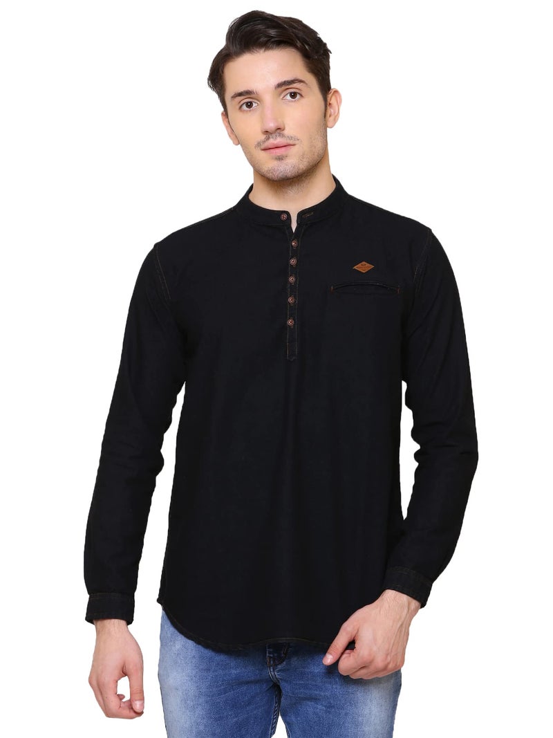 Kuons Avenue Men's Tailored Fit Black Short Denim Kurta | Kurta Shirt for Men (KACLFS1238XXXL_Black_XXX-Large) - Image 1