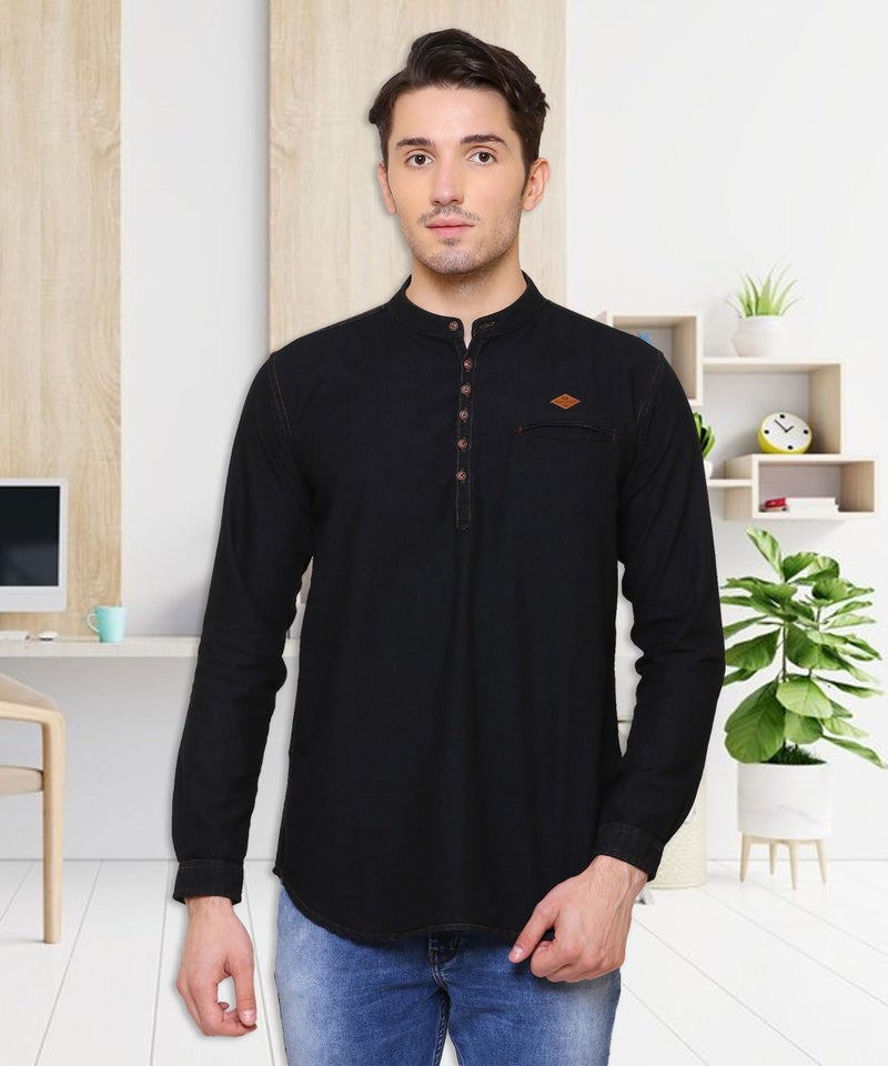 Kuons Avenue Men's Tailored Fit Black Short Denim Kurta | Kurta Shirt for Men (KACLFS1238XXXL_Black_XXX-Large) - Image 4
