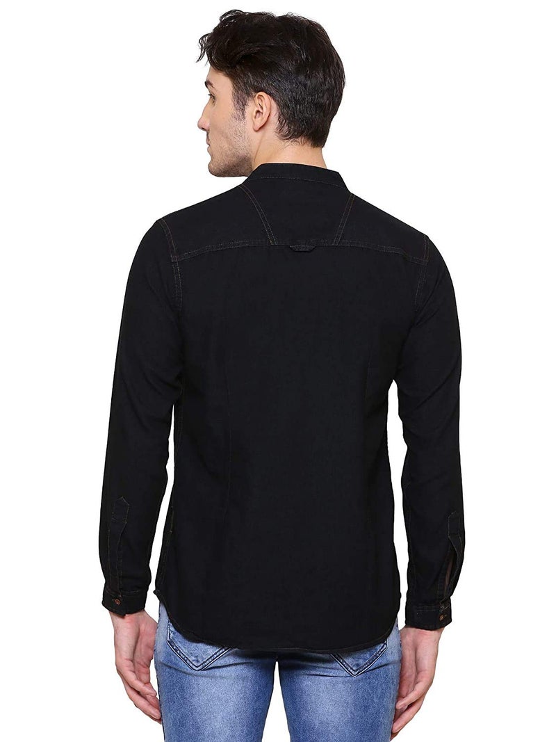 Kuons Avenue Men's Tailored Fit Black Short Denim Kurta | Kurta Shirt for Men (KACLFS1238XXXL_Black_XXX-Large) - Image 2