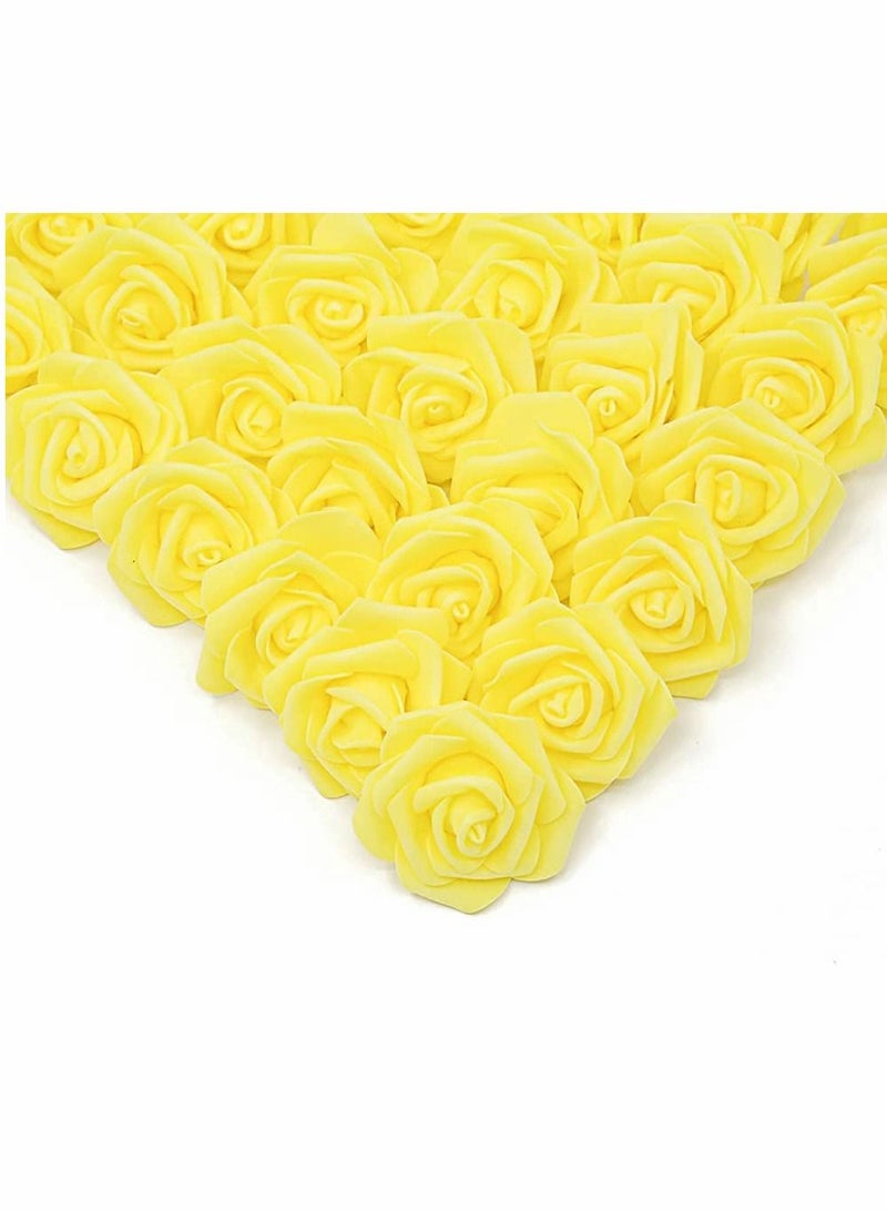 KASTWAVE 100 Pcs Artificial Rose Flower Heads Real Looking Yellow Foam Fake Roses for DIY Wedding Centerpieces Arrangements Party Tables Home Decorations (Yellow, Stemless) - Image 2