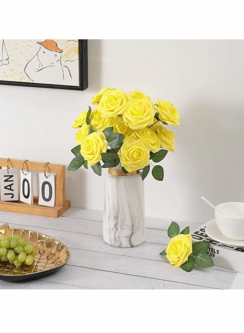 KASTWAVE 100 Pcs Artificial Rose Flower Heads Real Looking Yellow Foam Fake Roses for DIY Wedding Centerpieces Arrangements Party Tables Home Decorations (Yellow, Stemless) - Image 4