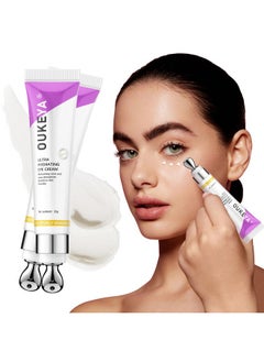 OUKEYA OUKEYA 2 Pcs Eye Cream for Dark Circles, Under Eye Cream Anti Aging Wrinkles, Eye Cream for Puffiness & Bags Under Eyes, Dark Circles Under Eye Treatment with Massage Roller  - Image 1