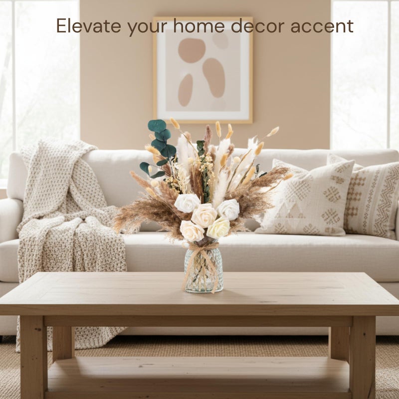 RyddeligHome 100pcs Artificial Flowers Arrangement With Vase Included, Dining Table Centerpiece Decorations, Fake Flowers in Vase, Dried Pampas Grass Floral Centerpieces, Coffee Table Decor, Centro de Mesa - Image 2