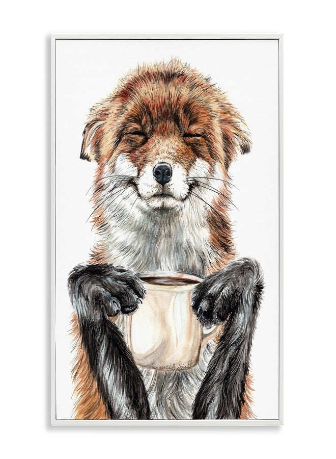 Stupell Industries Happy Fox with Coffee White Framed Giclee Art Design by Holly Simental - Image 1